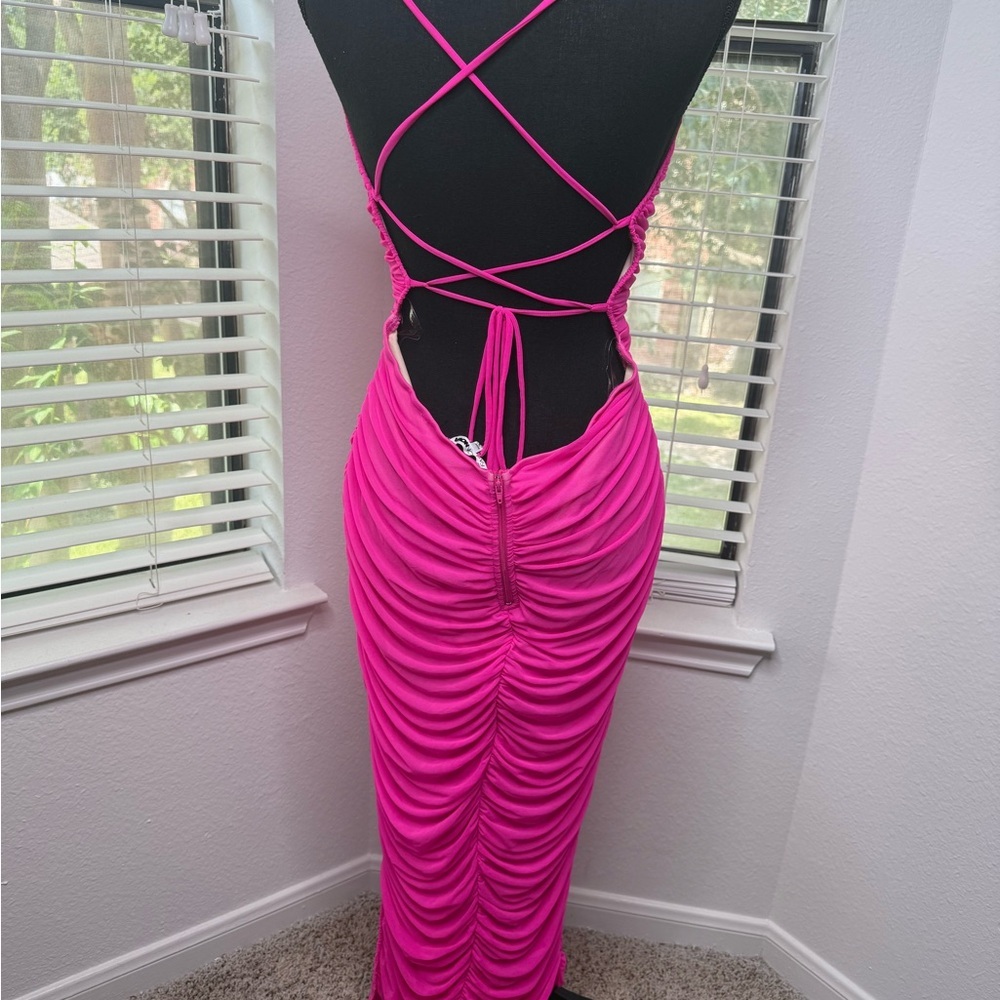 Fashion Nova Pink Ruched Bodycon Dress Spaghetti Strap BOGO - Picture 2 of 3